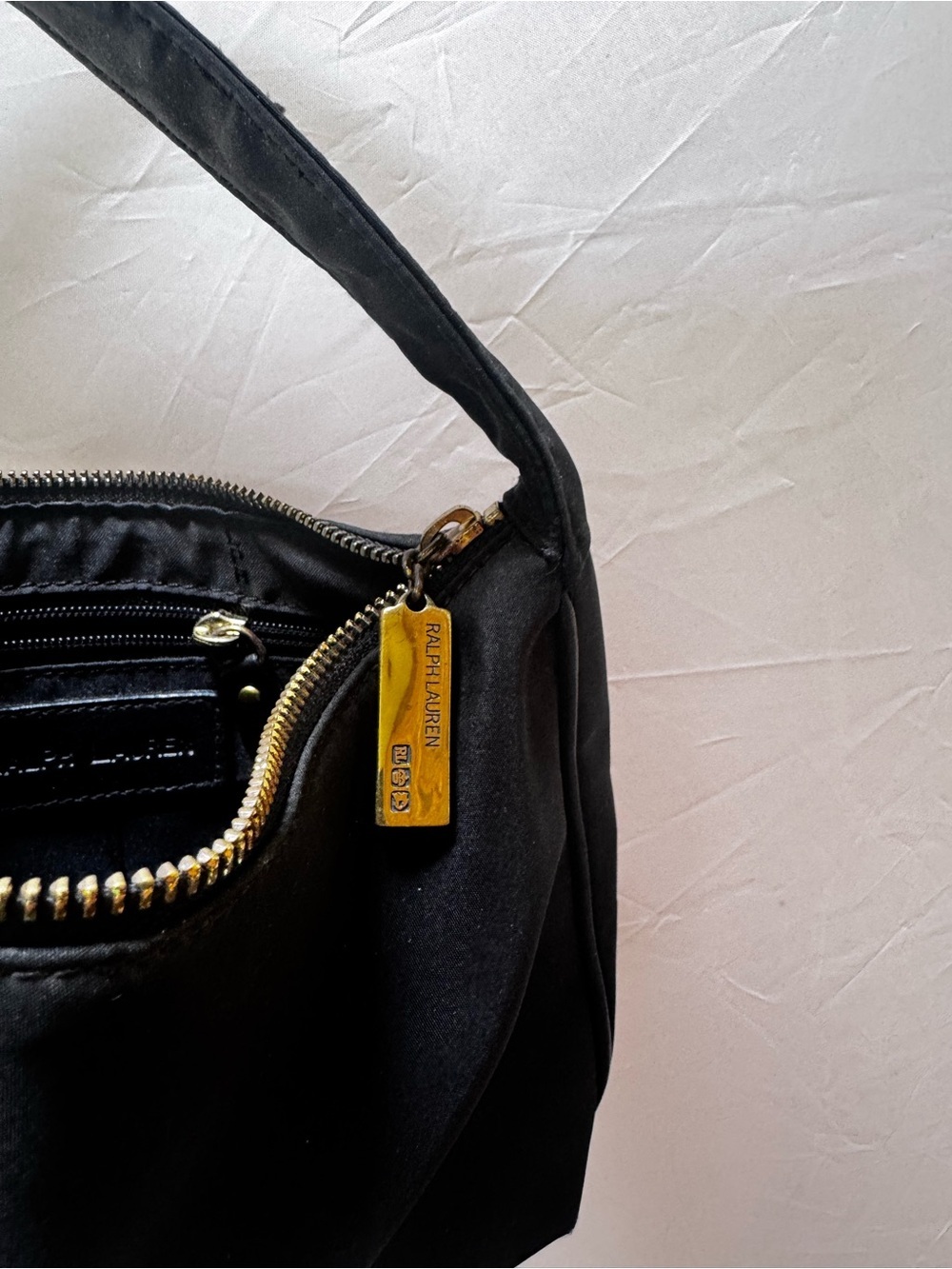 Ralph Lauren Y2K Nylon Mini Hobo Shoulder Bag Black Gold Hardware Zip Minimalist - Picture 6 of 16